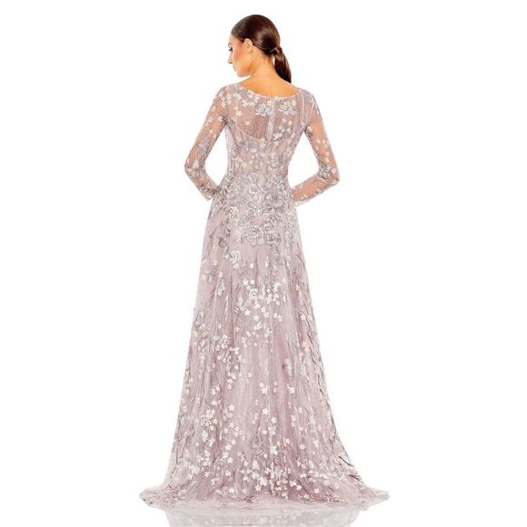 Mac Duggal 20255 Embroidered Lace Wrap Illusion A-Line Gown Lilac Size 16 - Picture 4 of 13